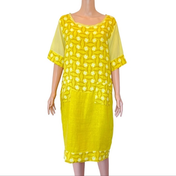 PRICE FIRM🚨 Club Voltaire Geo Yellows Shift Midi Dress - Picture 1 of 6